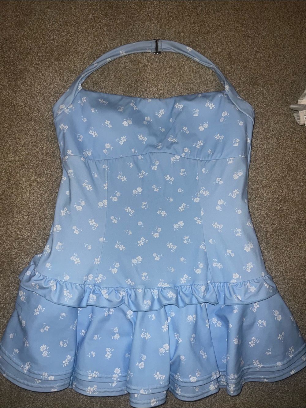 Light Blue Floral Halter Mini Dress